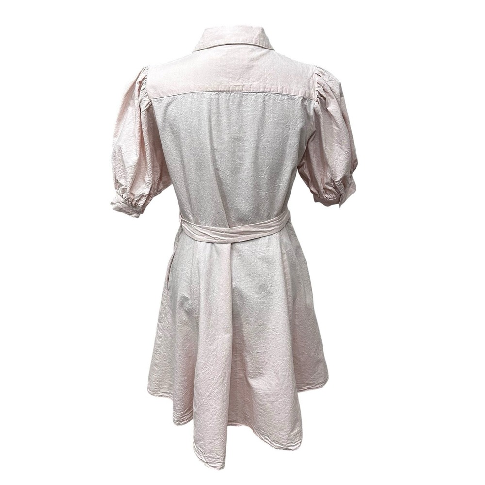 Calvin Klein Pink Dress Puff Sleeves Full Button Front Womens Size 12 Pockets - Picture 5 of 10